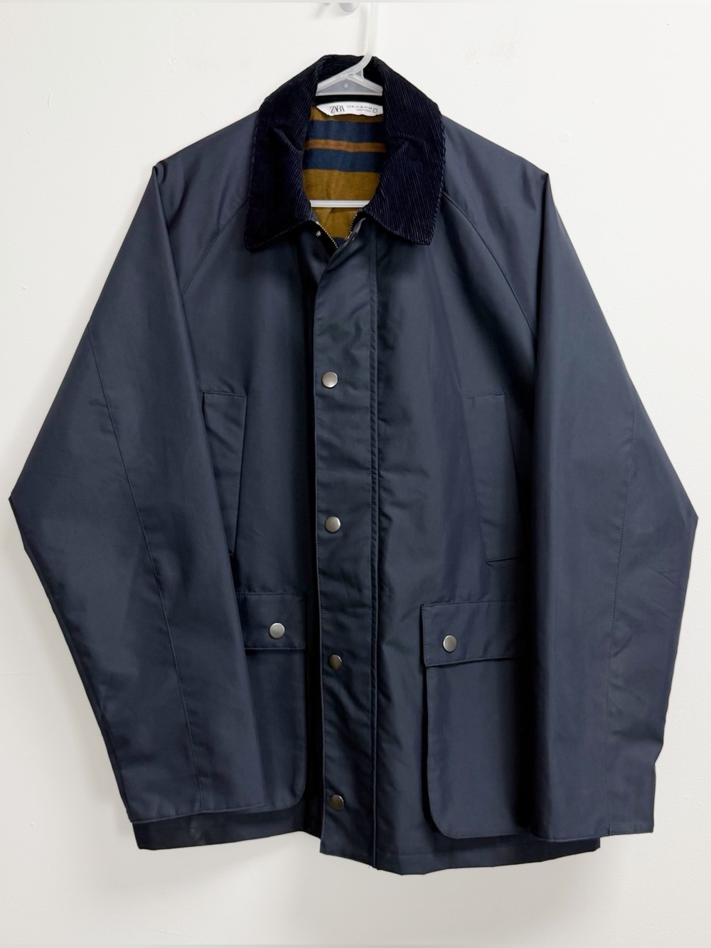 Zara Jacket Mens XL Navy Blue Utility Barn Chore Coat Corduroy Collar